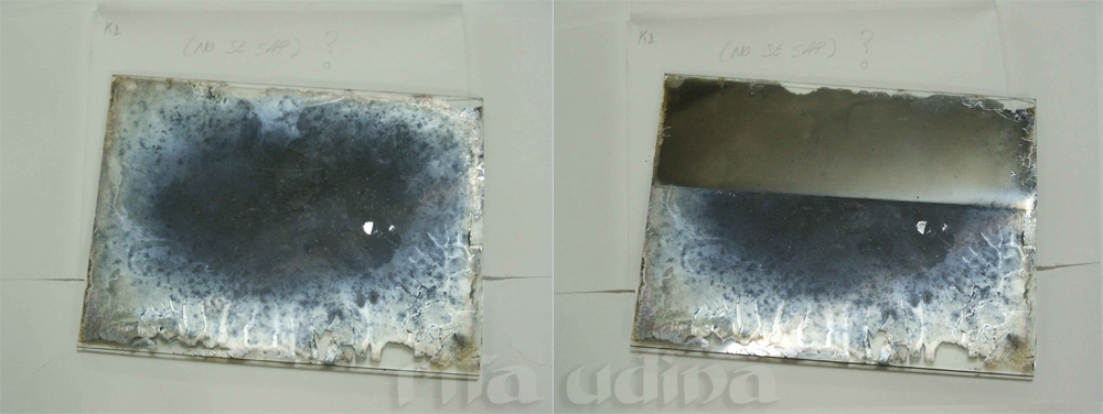 placa de vidrio antes y durante el tratamiento de dicroico