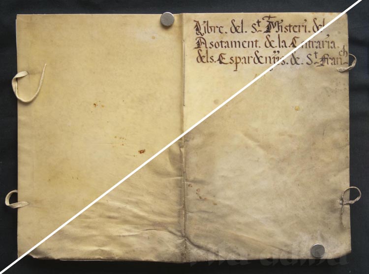 Limp vellum binding conservation (before and after)