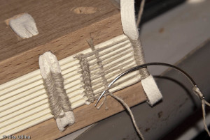 herringbone sewn, braided headband and curve needle