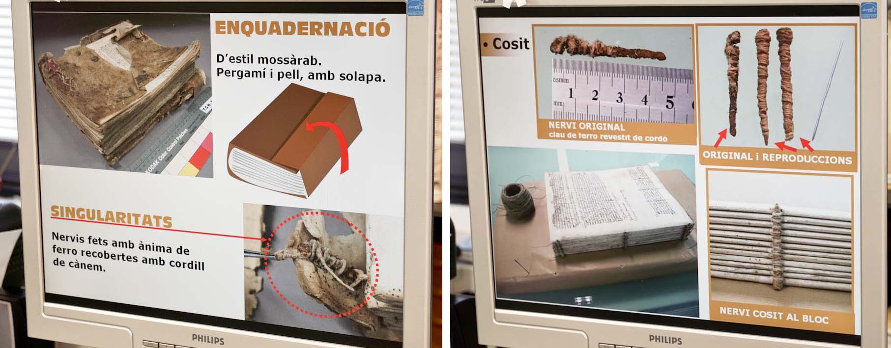 Estructura dels nervis de ferro en una enquadernació flexible en pergamí (captura de pantalla de la documentació gràfica de l'Arxiu Nacional d'Andorra)