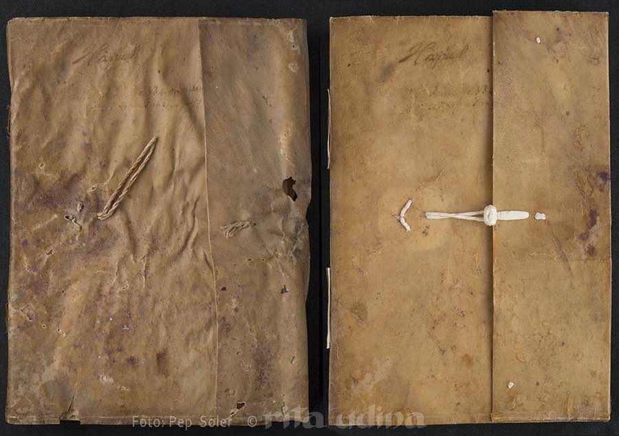 Limp vellum binding with flap, before (left) and after conservation (right)
